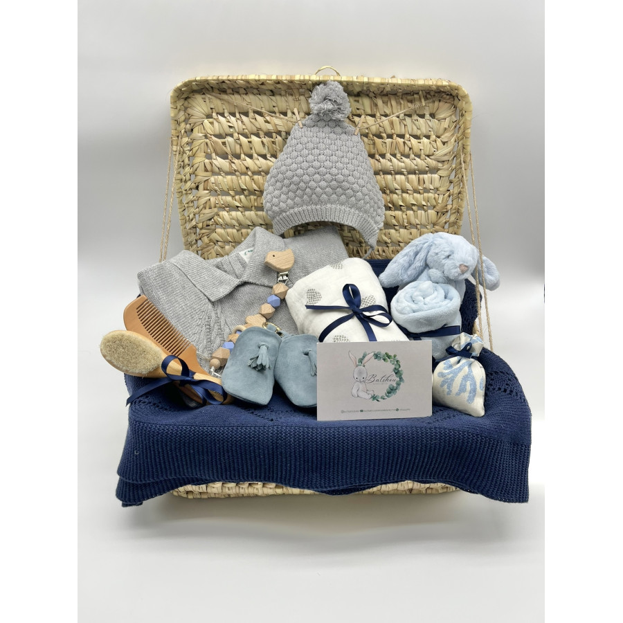 Coffret veilleuse bébé garçon bleu gris avec doudou