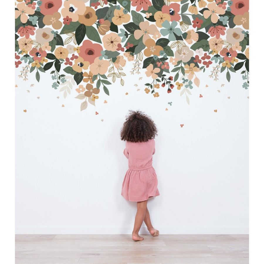 Papier peint panoramique chambre enfant, motif jardin printanier - Audella